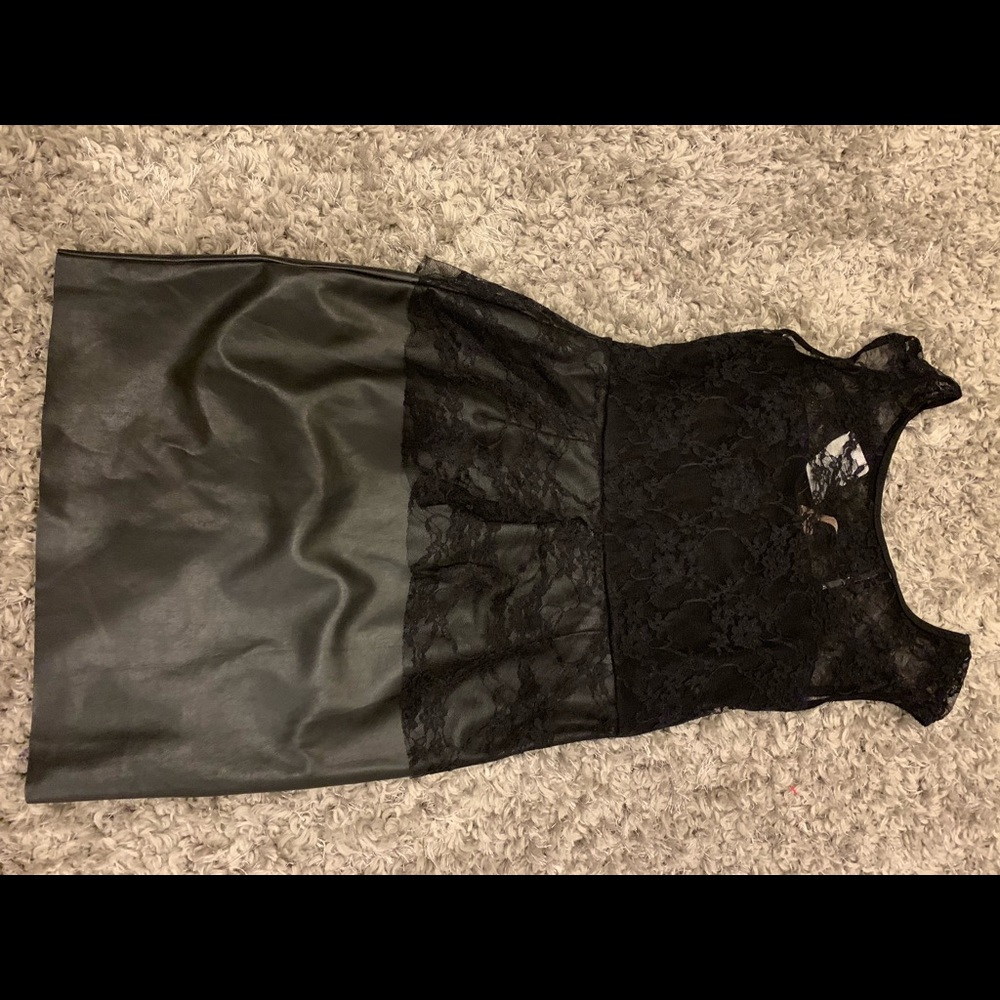 Black lace and leather dress